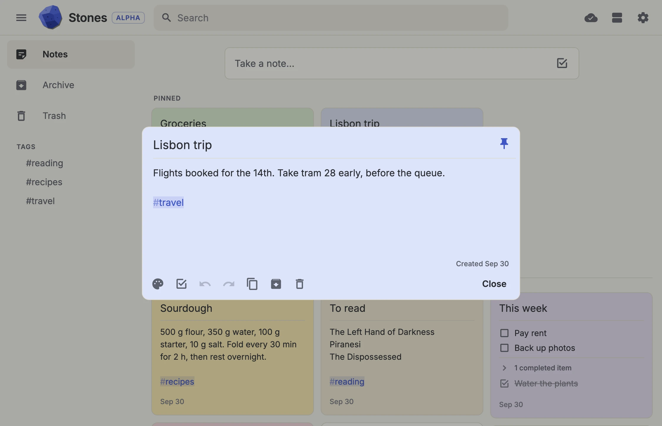 A note open in the editor
