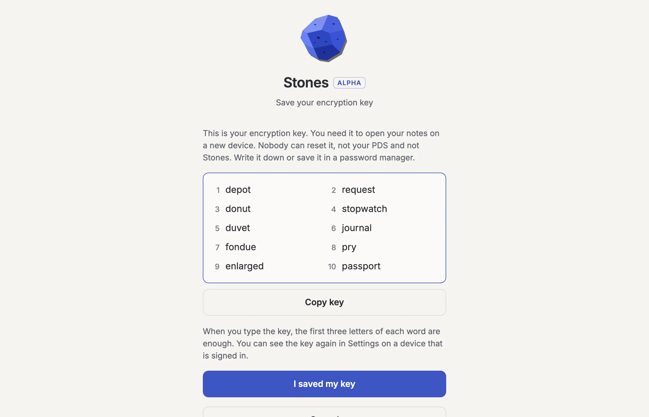 The encryption key: ten words that only you have